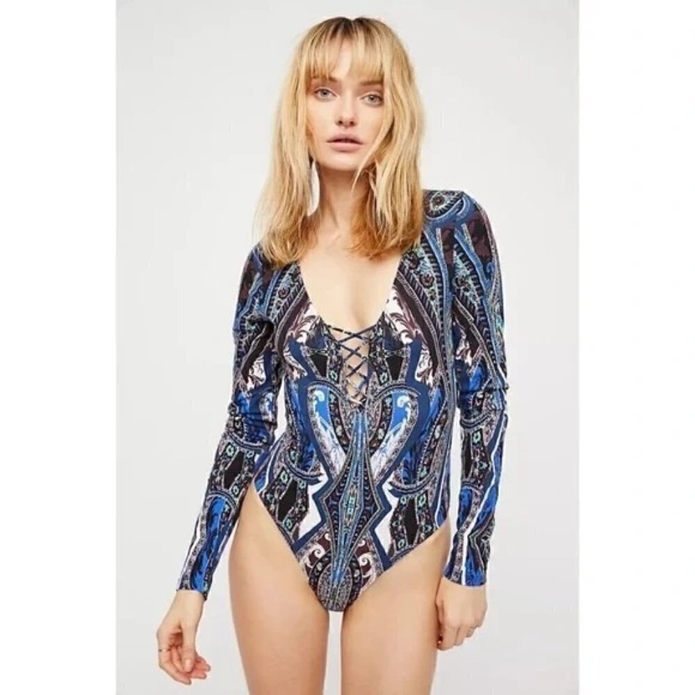 Free People Pick a‎ Place Long Sleeve Bodysuit S